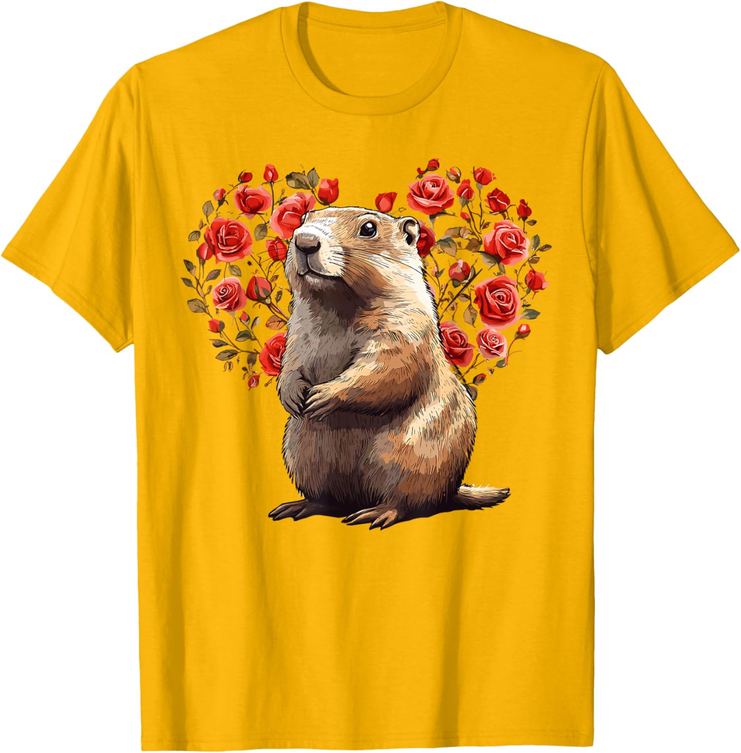 Rose with Groundhog Floral Heart T-Shirt Cute Valentine Groundhog Lovers Graphic Tee 4XL