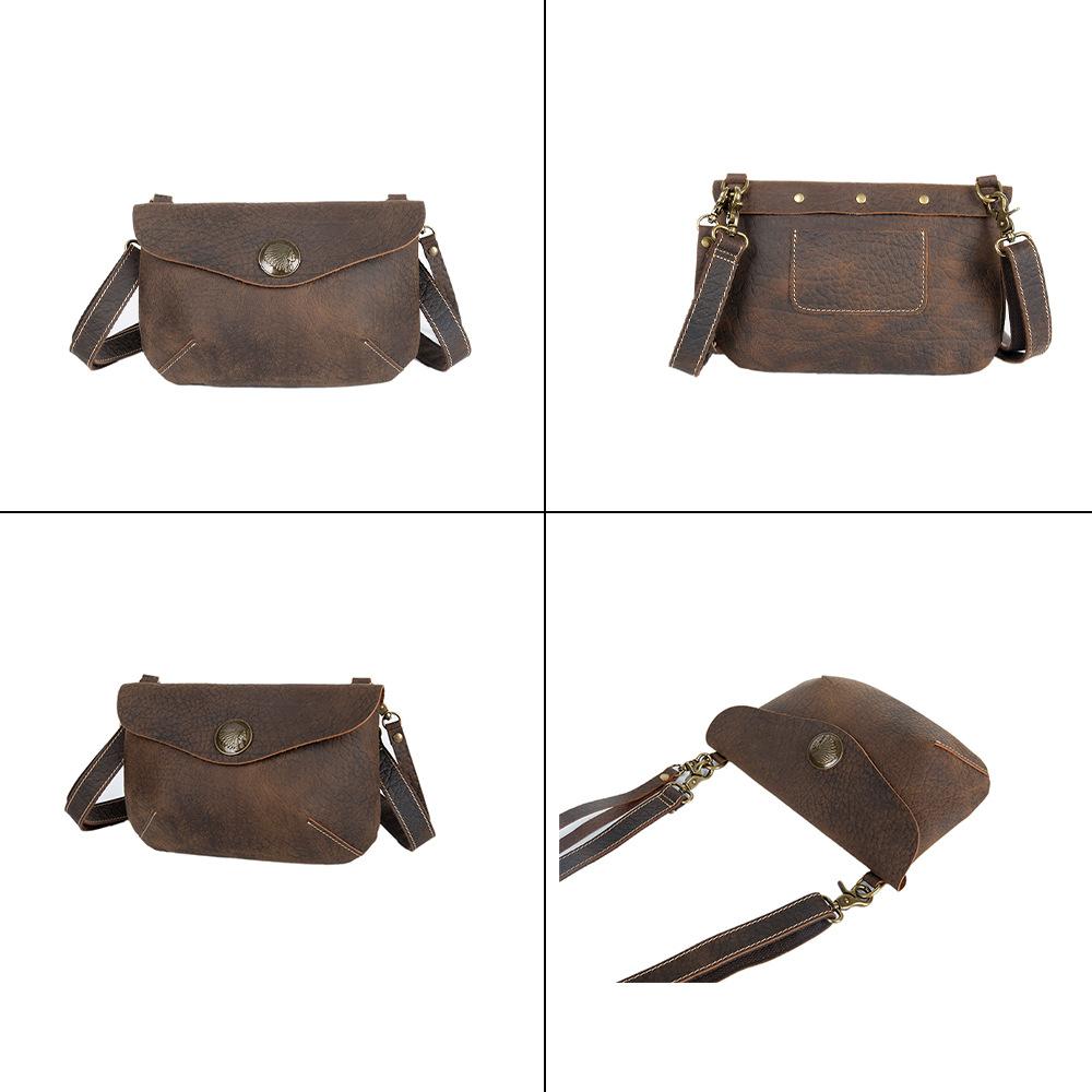 Retro Crazy Horse Leder Umhängetasche, Leder Lässige Multifunktionale Handtasche, Herren und Damen Leder Lässige Crossbody-Tasche