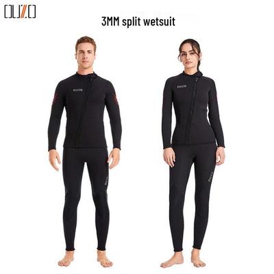 OUZO Herren- & Damen 3mm zweiteiliger Langarm-Neoprenanzug für Schnorcheln & Surfen - Sonnen- & Kälteschutz, Quallenresistent