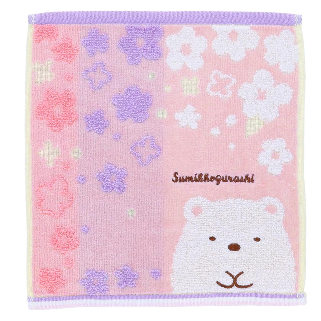 Marushin Mini Polar Flower and Polar Bear Antibacterial and Perfect 6575031400 Towel, Sumikkogurashi, Bear, Design, 100% Cotton, Deodorizing, Gift,