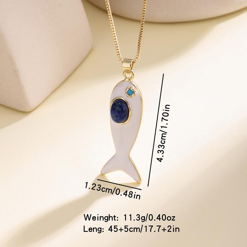 Nidin Hot Sale White Enamel Fish Pendant Necklace For Women Ocean Animal Charm Clavicle Chain Boho Summer Beach Jewelry Gifts