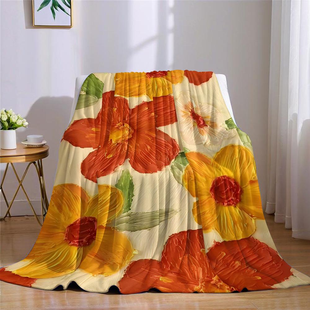 Textured Floral Flannel Blanket Warm Soft Halloween Christmas Couch Warm Cozy Decorative Decor Gift for All Season
