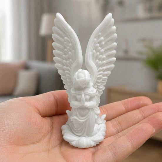 3D Printed Kneeling Angel Statue, Praying Cupid Figurine with Delicate Wings, Compact Matte White Desktop Ornament for Home Decor, Shelf, Nightstand