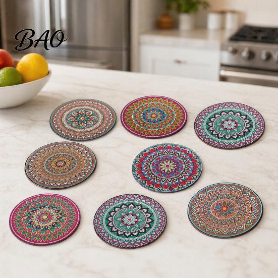 Furniture Protection Coaster 8PCS Coasters, Colorful Wood with Non-Slip Heat Insulation Multi-color Pack Waterproof Drink Holder, for Home Office