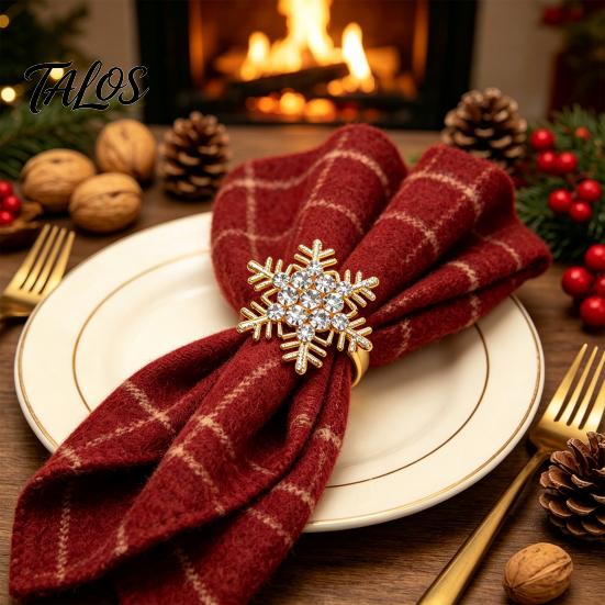 Rhinestone Table Settings Snowflake Napkin Ring, Metal Holder, Winter Decorative Rings Holiday Ring for Christmas Dinner Decor Wedding