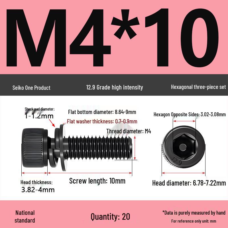 12.9 Grade M4-M12 Socket Head Cap Screw with Washer: Three-Piece Cylindrical Bolt