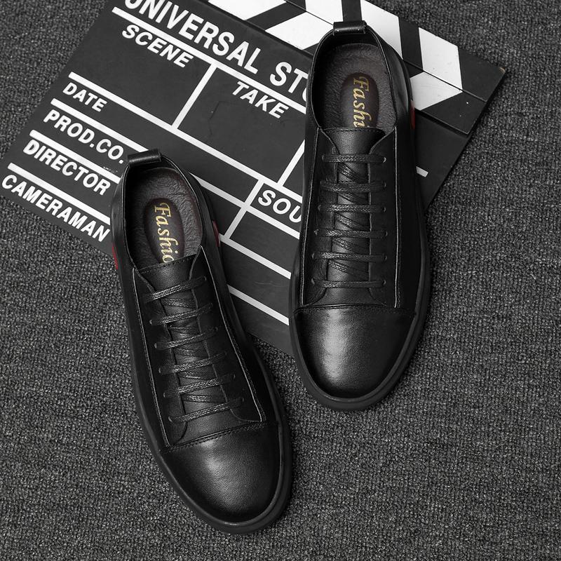 Fashion Autumn New Simple White Men's Leather Casual Shoes Soft Sole Massage Sole Men's Work Business Shoes Commuting Driving Shoes