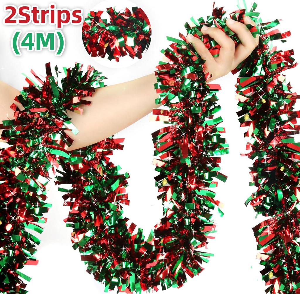 2/50M Christmas Tinsel Garlands Decoration Bar Tops Red Green Wreath Xmas Tree Ornaments Party Home Staircase Decor Pendant Prop