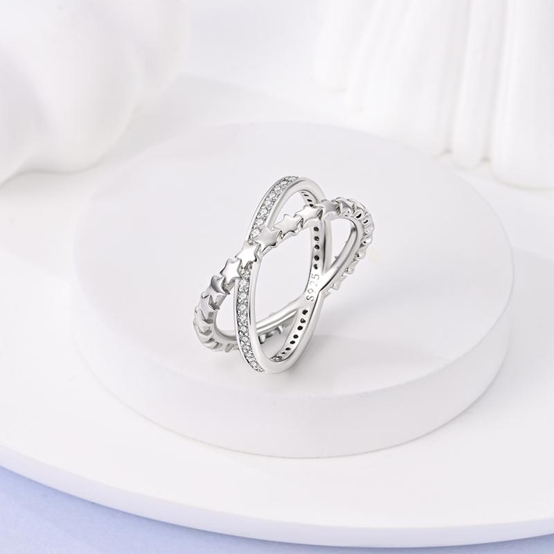 Silver Plated Sparkling Love Rings Zircon Winding Line Geometric Rings For Women Engagement Jewelry Anniversary Gift