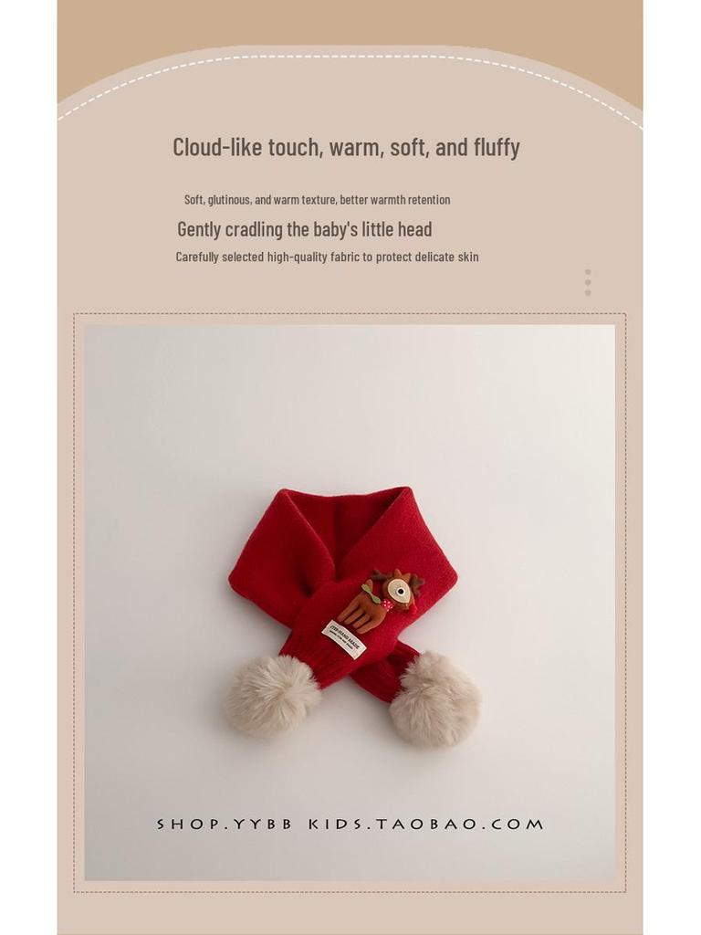 Korean Style Red Knit Scarf for Kids - Christmas 2024 Warm Crossed Neck Warmer