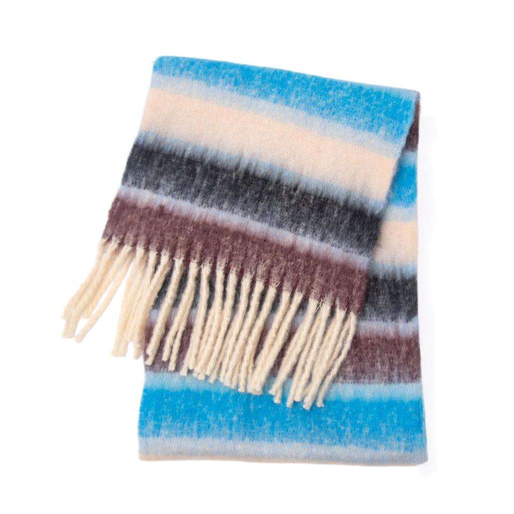 Women's Winter Colored Stripes Scarfs Vintage Casual Scarf Shawl Wraps Poncho Blanket Fringe Soft Thick Scarfs Chunky Long Shawl Scarves for Women