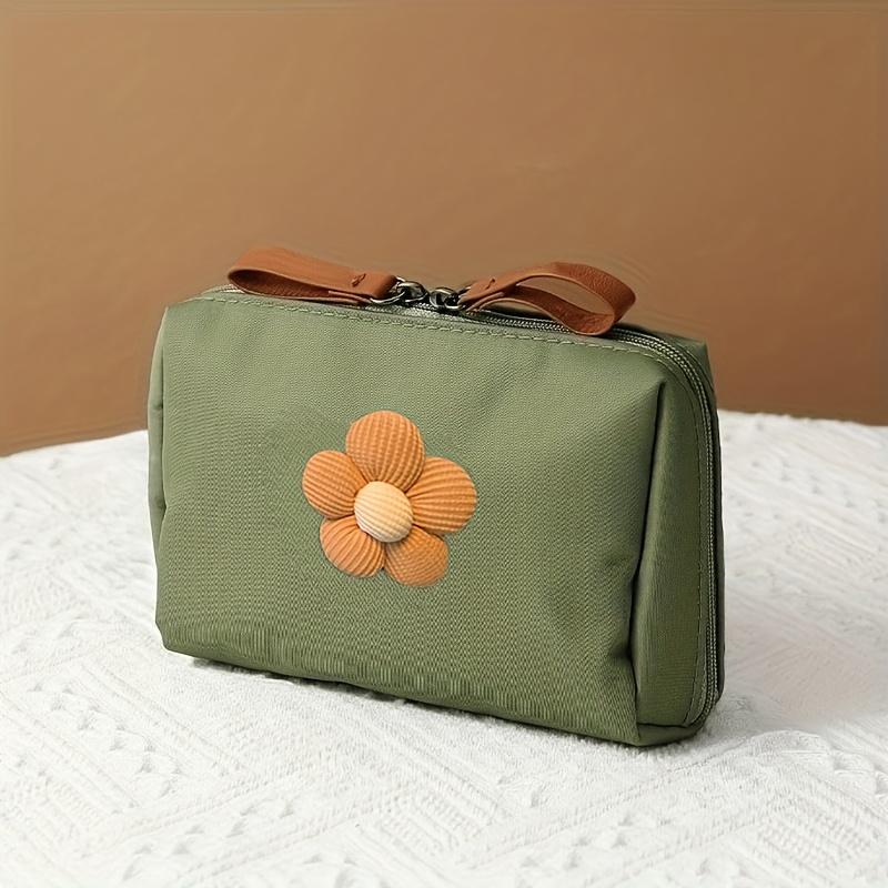 

1pc Five-Petal Flower Travel Cosmetic Pouch - Lightweight Portable Brown Floral Zippered Coin Purse, Suitable for Lipstick, Phone, Coins, Cables 1pc армия зеленый