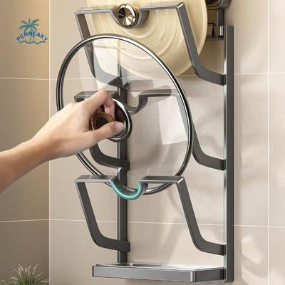 2 Lagen/3 Lagen Saugbecher Topfdeckelhalter Kochgeschirr Aufbewahrung Stanzfrei Topfdeckelhalter Regal Platzsparend Wandmontiert