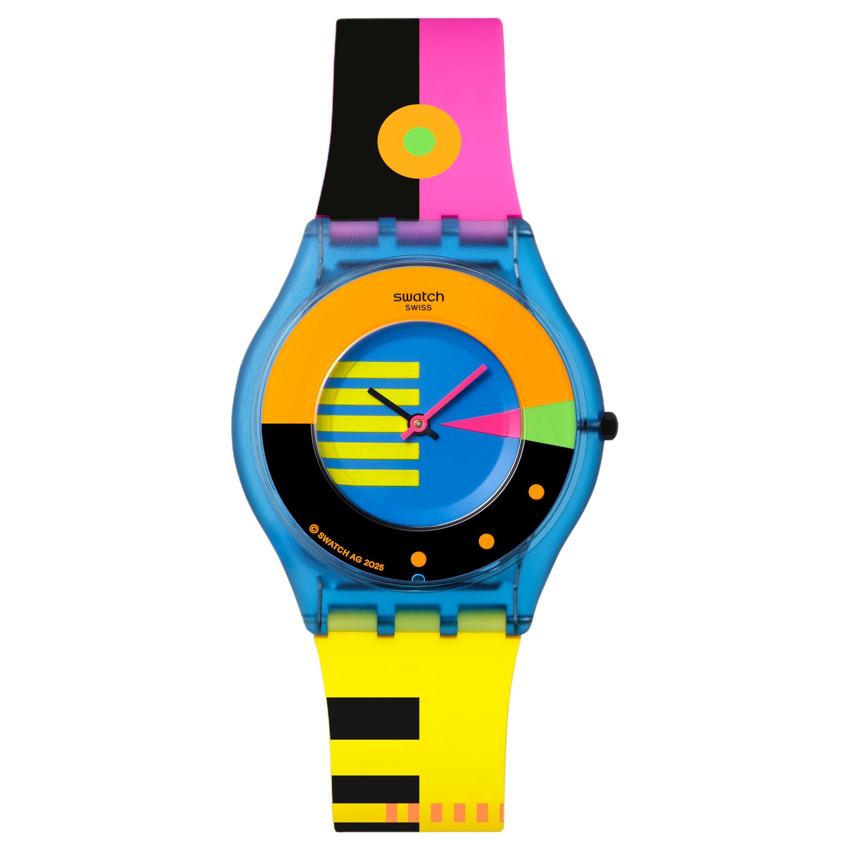 SWATCH Neon Series Quartz Movement 30 Meters Waterproof Women s Watch Swiss Watch 34mm Blue Dial Biosource Material Case Silicone Strap SS08S101 синий