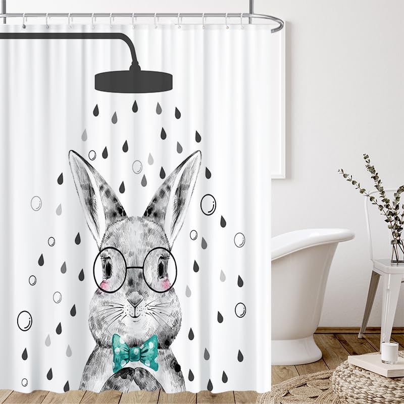 Ostern Duschvorhang Süser Hase Für Badezimmer Minimalistische Skizze Zeichentrickhase Bauernhaus Wasserdicht Set Dekor