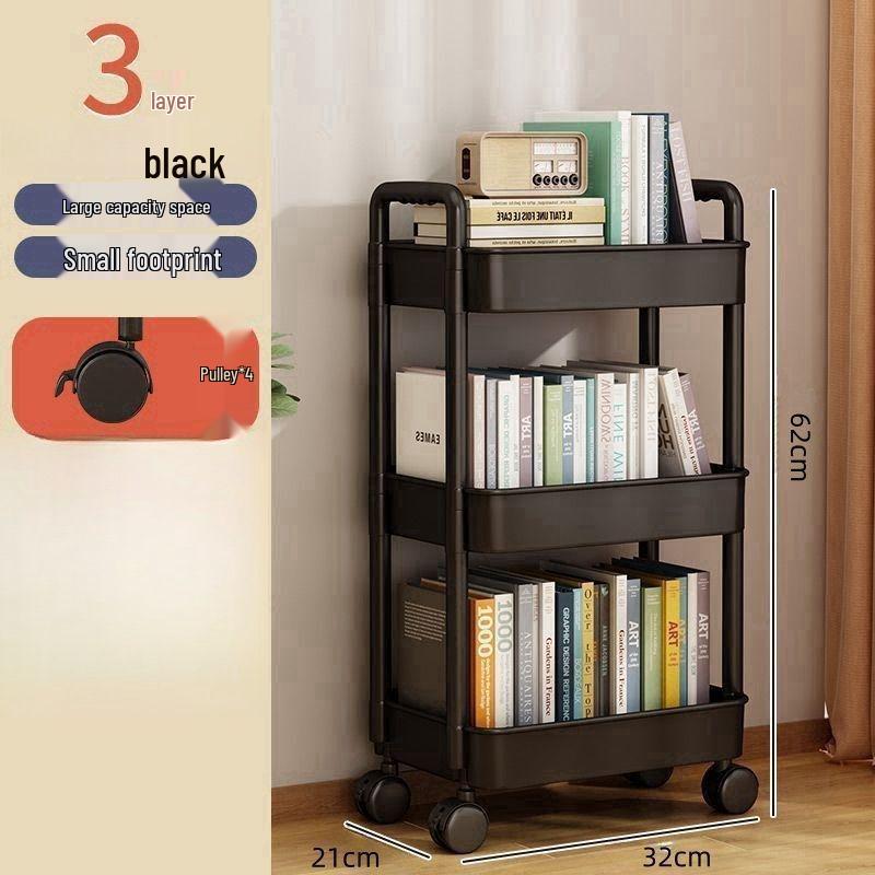 Large Capacity Multi-Layer Snack and Storage Trolley - Movable, Cream Style, Ideal for Dormitory or Bedside Use