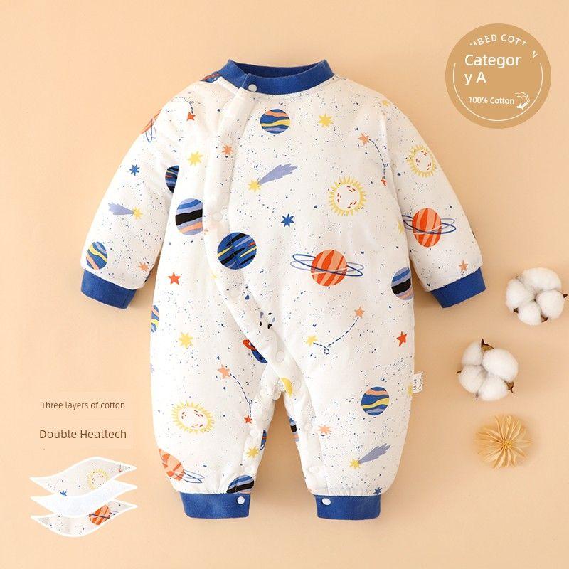 Clothes for Autumn and Winter, Thickened Cotton-Padded Romper for Boys and Girls, Pure Cotton Class a Jumpsuit, Outdoor Crawling Clothes, Winter Wear