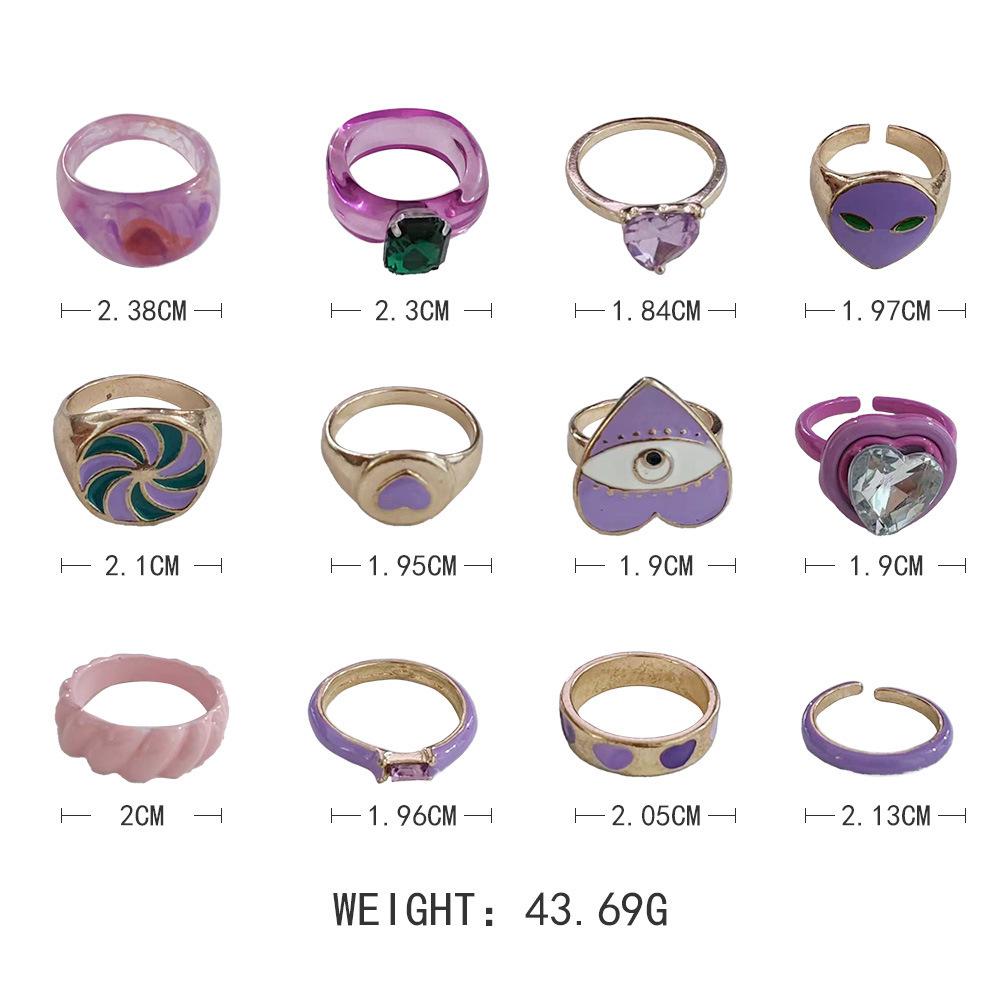 Ring, Personalized Candy Color, Colorful Oil Drip Diamond 12-Piece Set, Ring Jewelry.