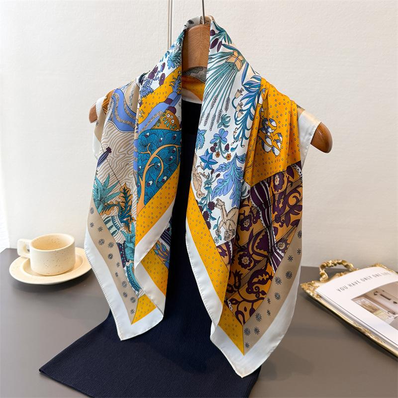 Autumn Limited Printing Imitation Silk Scarf Square Scarf High-End Shawl Versatile Neck Small Square Scarf Headscarf Scarf Women