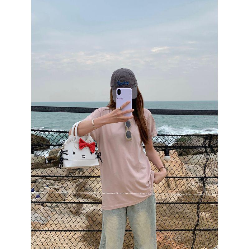 Shoulder Pure Color Basic Bottoming Shirt Ins Short Sleeve T-shirt