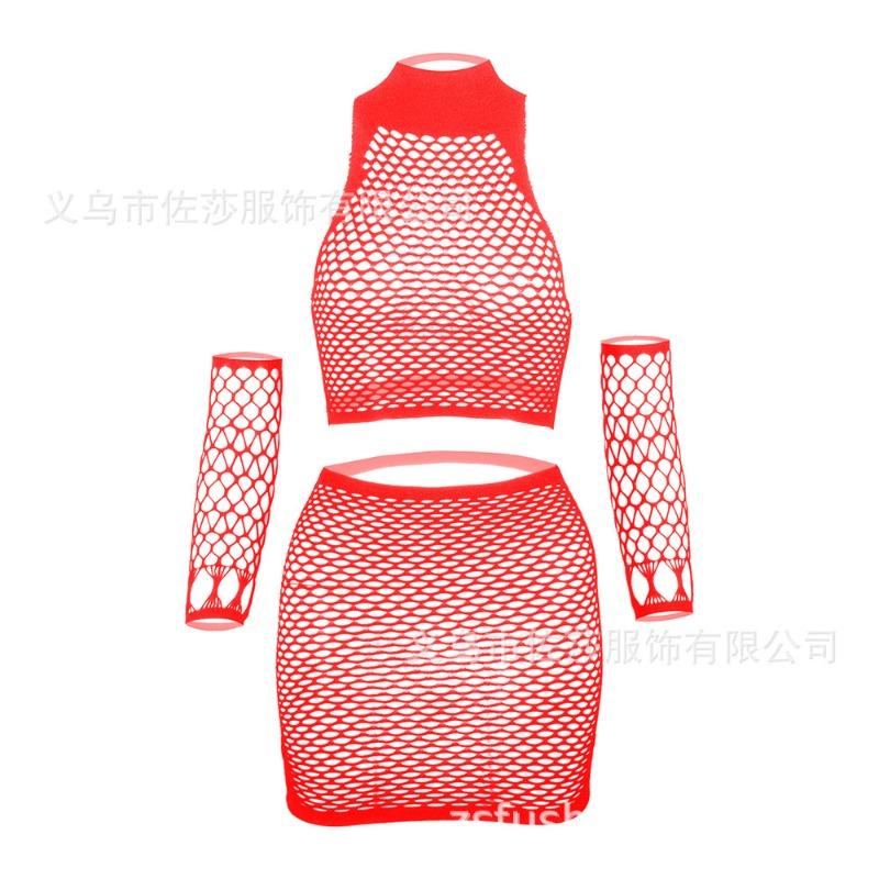 Sexy Underwear, Hollowed-out Tight Mesh, Sexy Long-sleeved Perspective Hip Skirt, Uniform Temptation