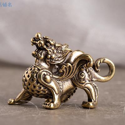 1PC Estátua Estatueta Riqueza Latão Decoração Prosperidade Estilo Chinês Ornamento Qilin Dragão Sorte Animal Fengshui Vintage