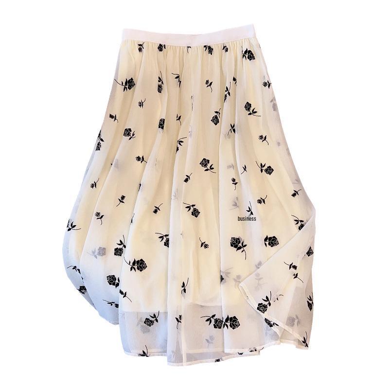 Plus Size Women's Flocking Chiffon Skirt, Loose Fit for 200-350 Jin, Fashionable and Comfortable
