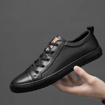 Uniwersalne czarne sneakersy dla mężczyzn, buty męskie z prawdziwej skóry, buty codzienne wysokiej jakości, antypoślizgowe, oddychające buty do skateboardingu dla mężczyzn