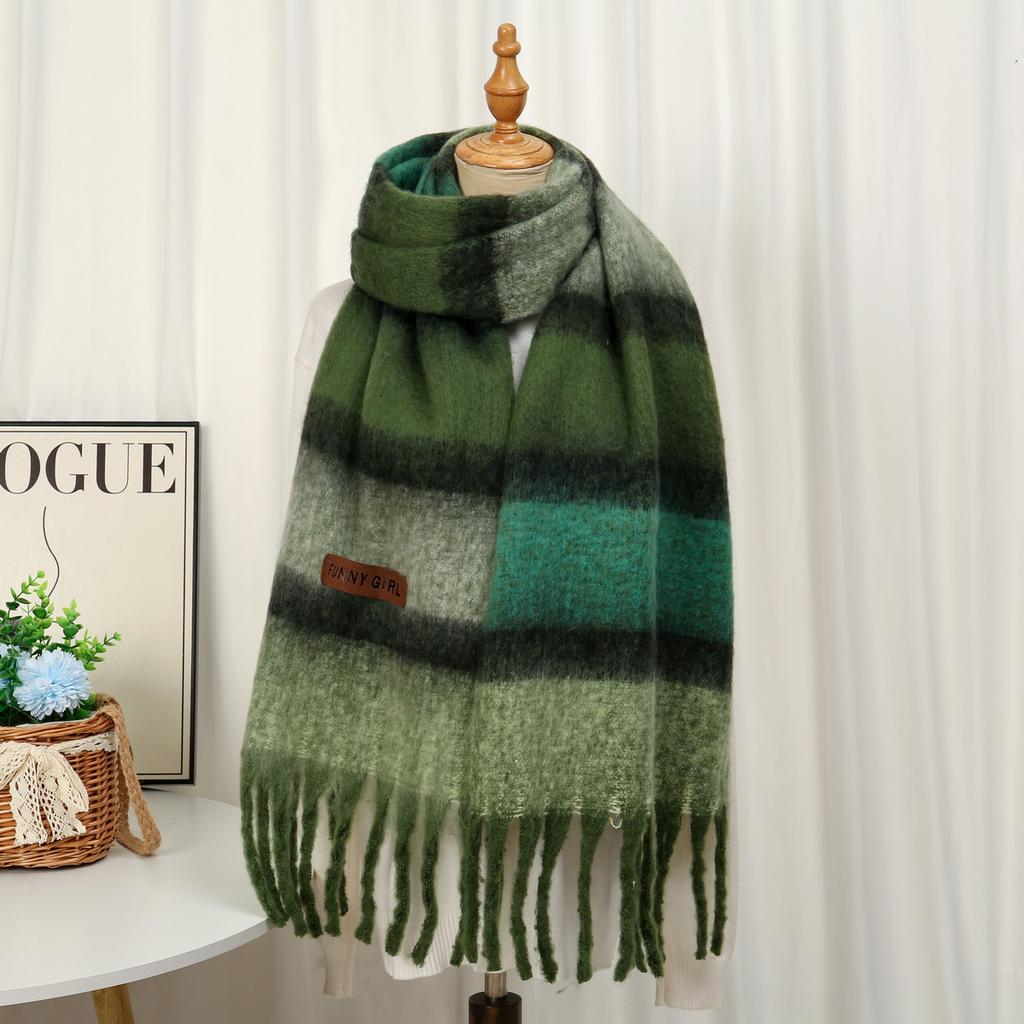 Fashion Korean Version Plaid Imitation Cashmere Scarf Winter Warm Thickened Contrasting Color Student Couple Scarf Long Scarf