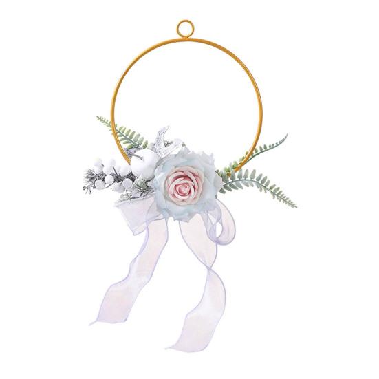 Metal Floral Hoop Wreath Artificial Rose Flower Wreath Iron Round Frame Garland for Bridesmaids
