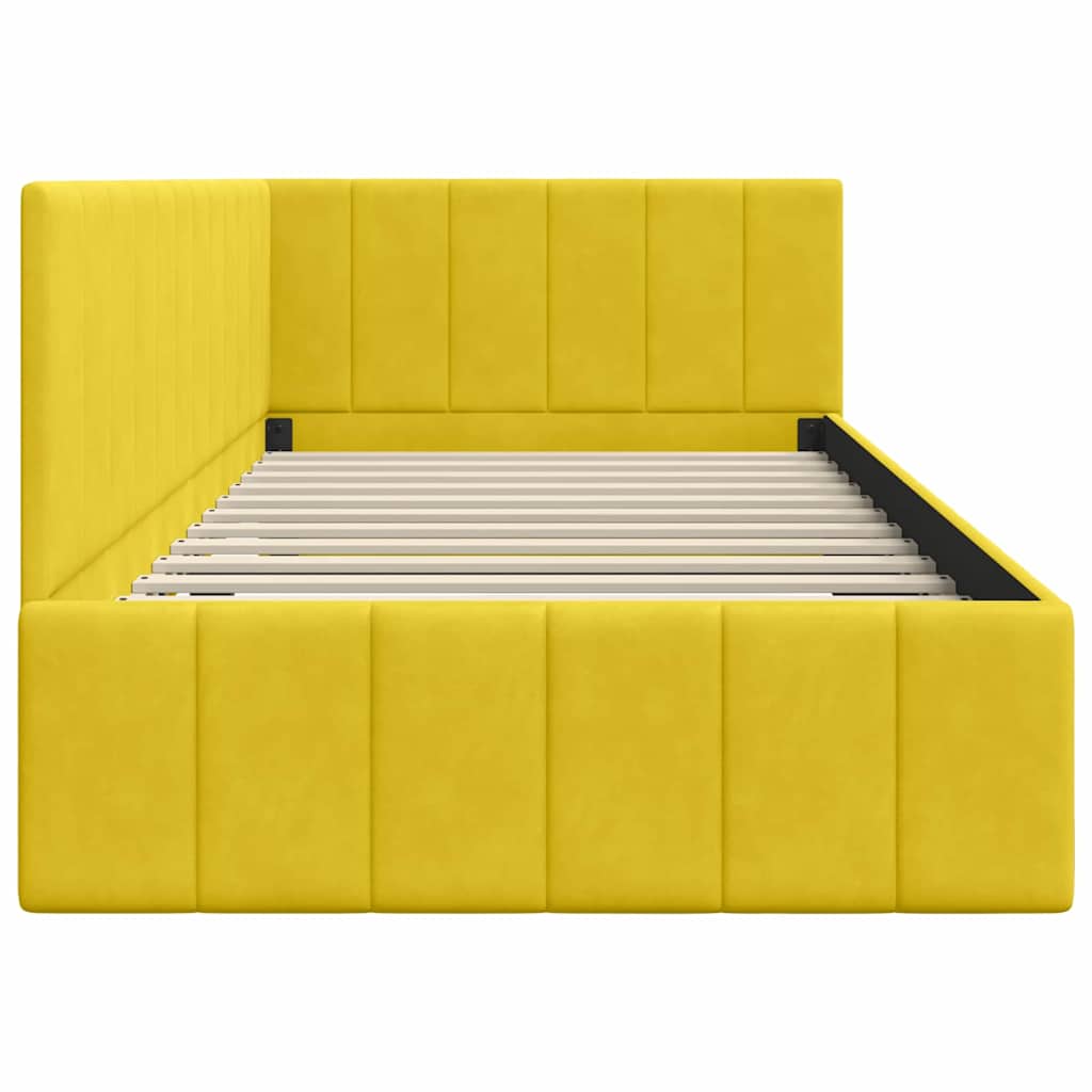 L Shaped Bed Frame with Headboard Yellow 90 Cm X 200 Cm Velvet