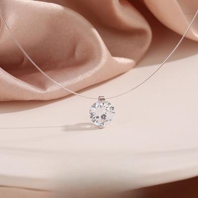 Halsband Transparent Fiskelina Rund Pärla Hänge för Kvinnor med Färsk Sockerkubspärla Nyckelbenskedja Halskedja