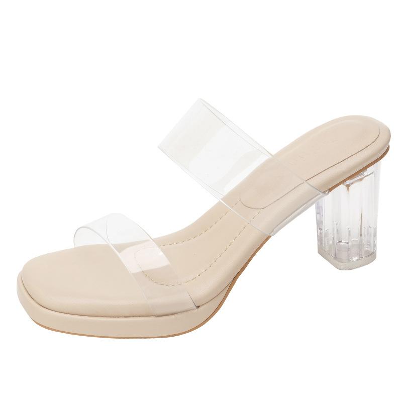 

Soft sole for stepping on shit~ Waterproof table transparent high heels for women s 2025 summer new crystal thick heel outer wear cool slippers 33