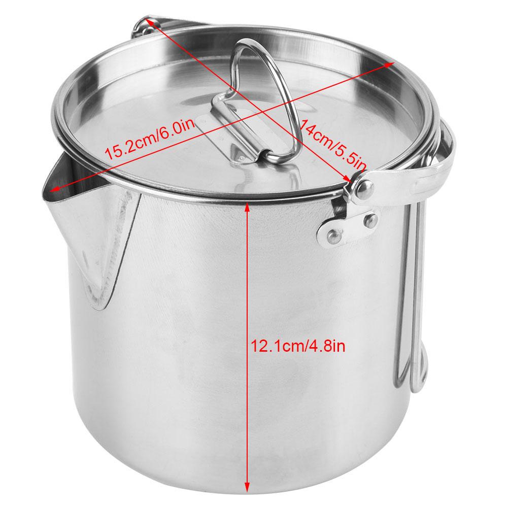 1.2L Outdoors Portable Folding Stainless Steel Kettle Cookware Coffee Tea Picnic Camping Pot