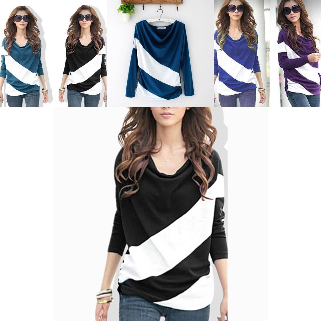 Women's Trendy Soft Batwing Long Sleeve Casual Blouse With Elegant Splicing Design