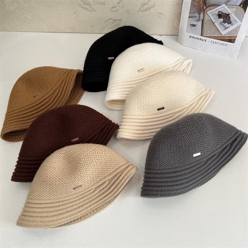 

Knitted fisherman s hat, children s autumn and winter temperament, advanced sense of face, small bucket hat, warm plain face M（56-58cm） імбирний