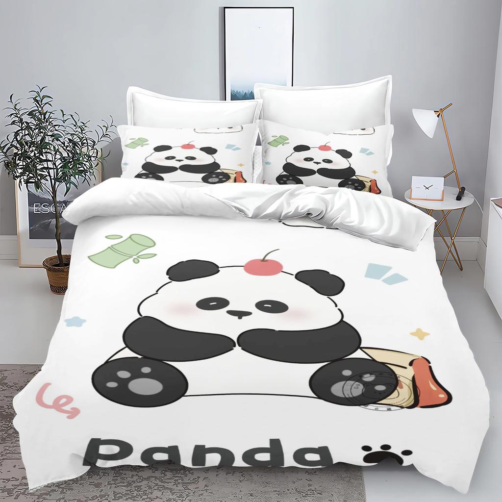 Panda Duvet Cover Set 3D Children'S Bedding Set Cotton Covers 3-Piece 1 Quilt Cover 100% Polyester Home Decor