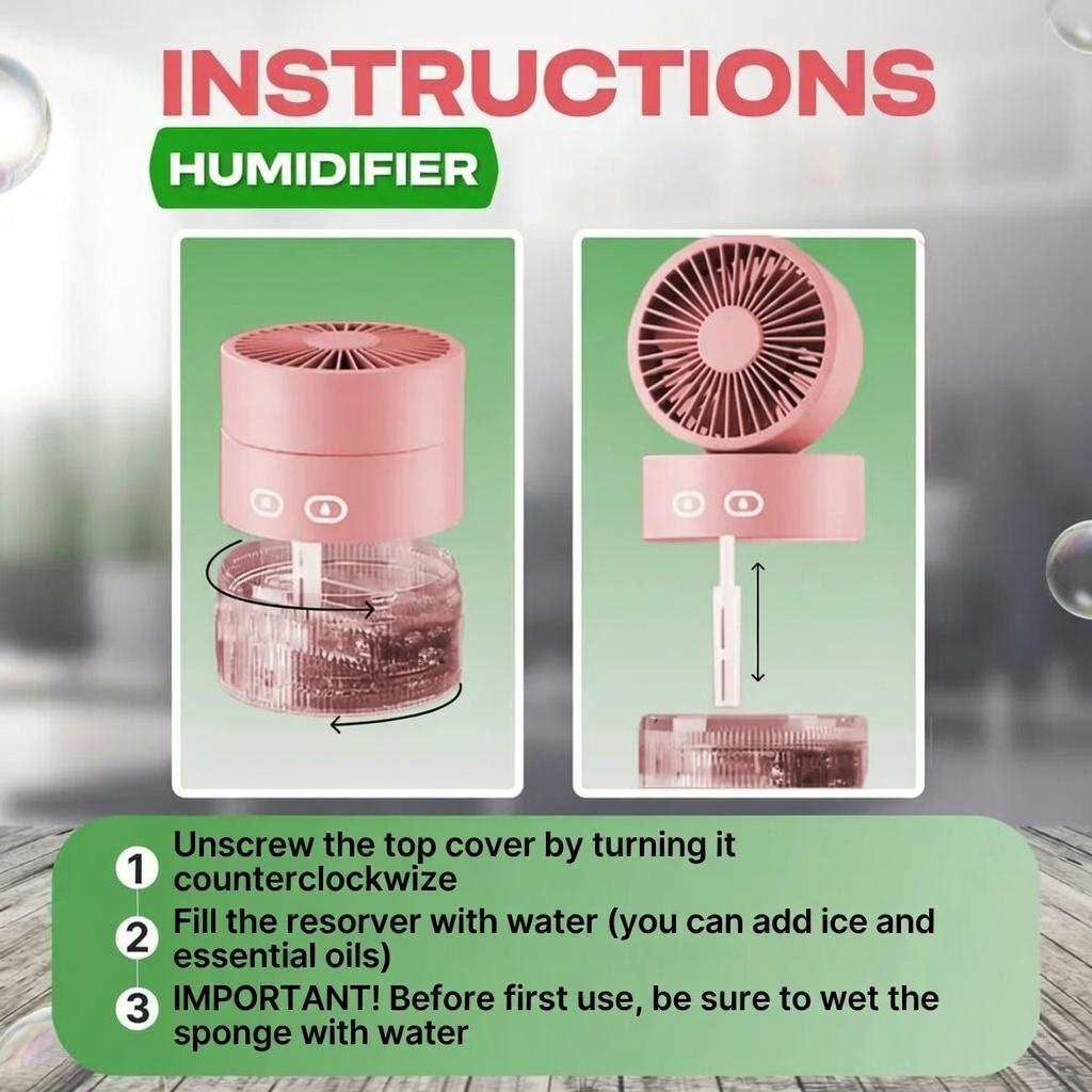 3-in-1 Portable Fan Humidifier Aroma Diffuser 350ml Misting Cooling Fan With Light Rechargeable Ice Mist For Summer Winter