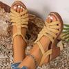 Fashion Woven Straps Chunky Heel Sandals Women Summer Ankle Buckle High Heeled Rome Shoes Woman Open Toe Platform Sandles 36-42