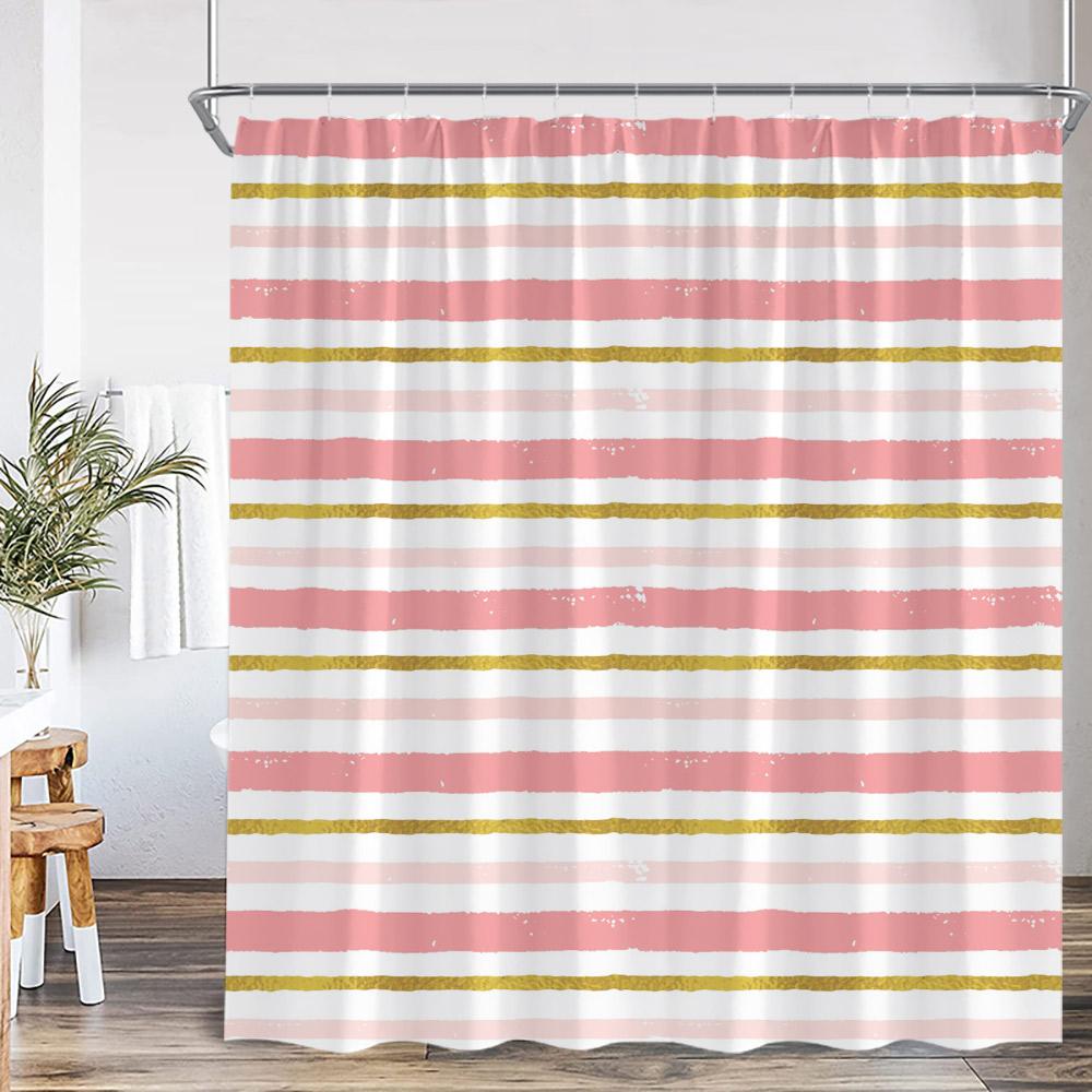 Geometric Stripes Shower Curtain Abstract Wavy Line Spots Art Aesthetic Bathroom Decorations Modern Bath Curtain with Hooks