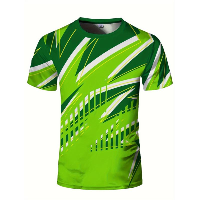 Fashionable Geometric Pattern Men's 3D Printed T-shirt Summer Casual Running Round Neck Top Badminton Table Tennis Sports Short Sleeved Clothing