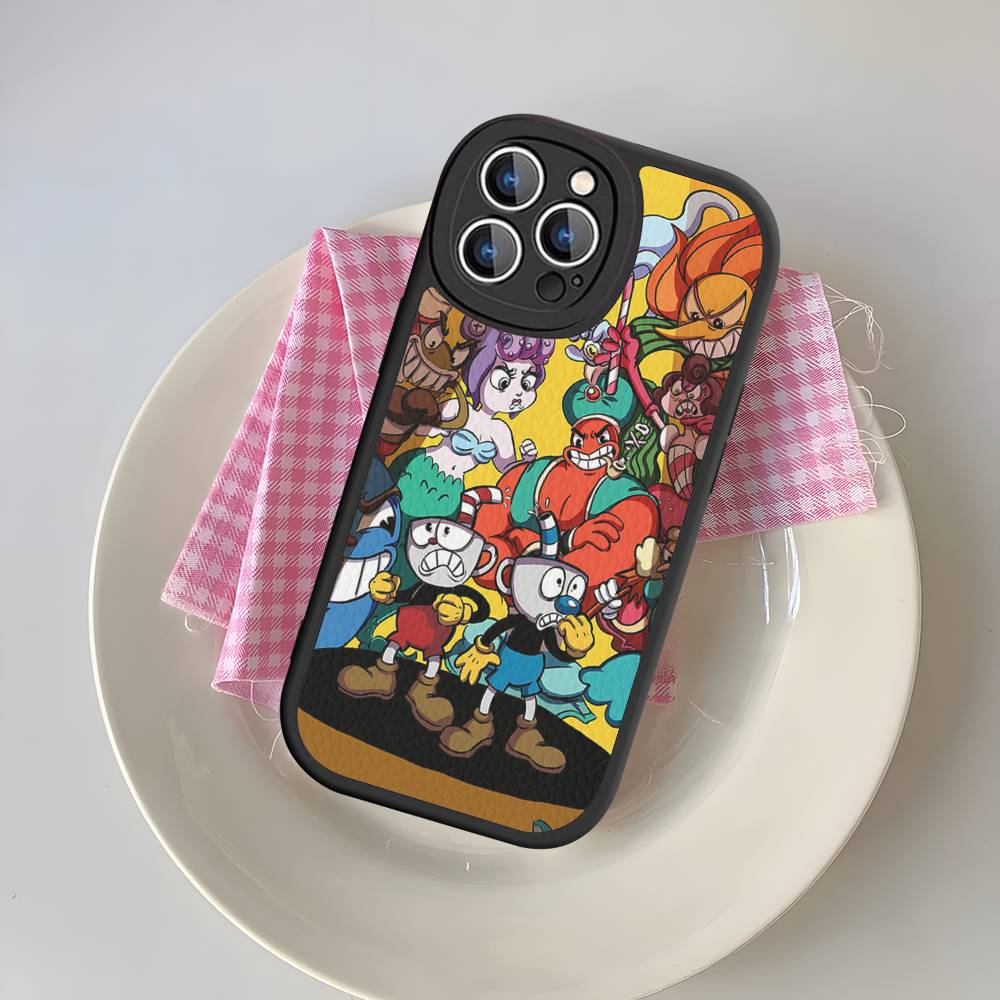 C-Cuphead Classic Game Silicone Phone Case For IPhone 16 15 14 13 12 11 Pro Max Mini Leather Soft Cover