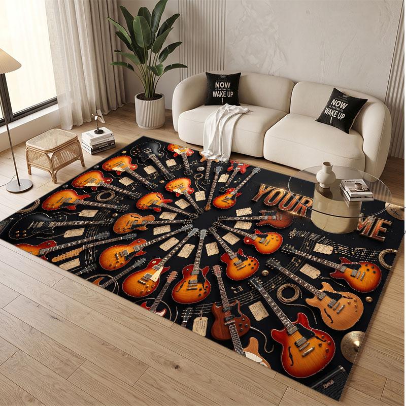 Music Guitar Theme Soft Crystal Velvet Rug Custom Name & Text Print Non Slip Floor Rug for Bedroom Living Room