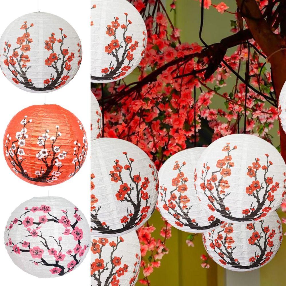 3Pcs Paper Material Cherry Blossom Lantern Plum Blossom Design Cherry Blossom Themed Cherry Paper Lanterns Set Decoration