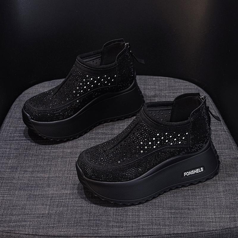 Hollow Women's Sandals Summer Round Head Gypsy Star Rhinestone Casual Fashion Breathable Thick-soled Heightening Shoes