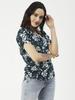 Moomaya Printed V-Neck Long Tops For Women, Short Sleeve Regular Fit Shirt