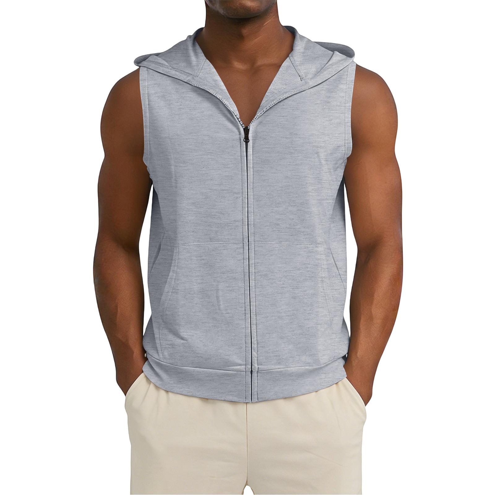 

Men s Casual Hooded With Pocket Zipper Top Men s Fitness And Sports Breathable Sleeveless Jacket XXXL