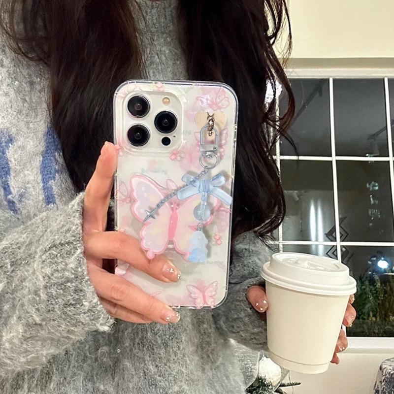 Bowknot Flower Bead Charm Keychains Sweet Cute Pendant Hanging Ornament Keyring Backpack Decoration for Women Girls