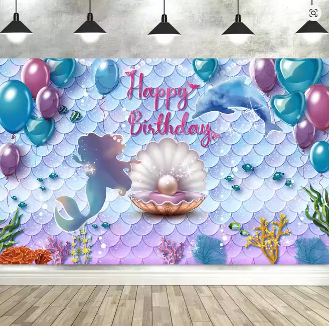 BEPAN Underwater Mermaid Background Underwater World Castle Girl Princess Birthday Party Decoration Supplies Baby Shower Arrangement
