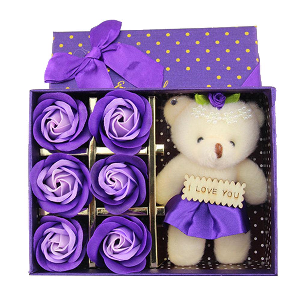 Romantic Life Bear Flower Doll Valentine Rose Artificial Soap Day Gift 6Pcs Partyation